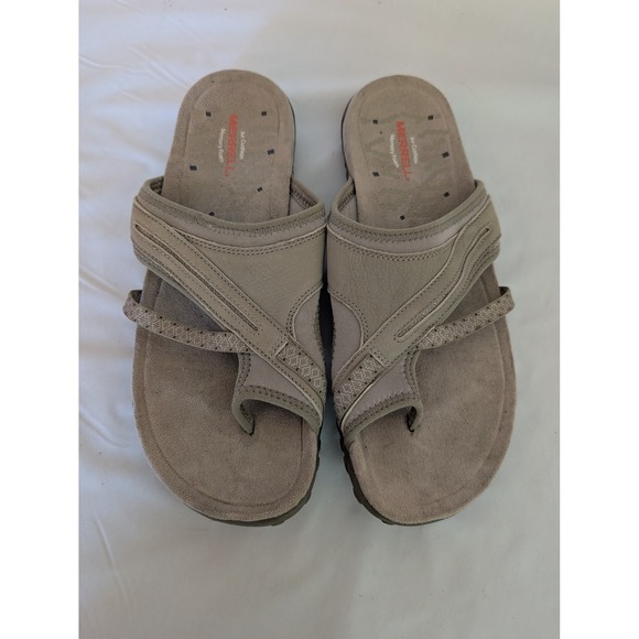 Merrell Shoes - Merrell Terran Post II Taupe Leather Slide Sandals Womens 10 J02764